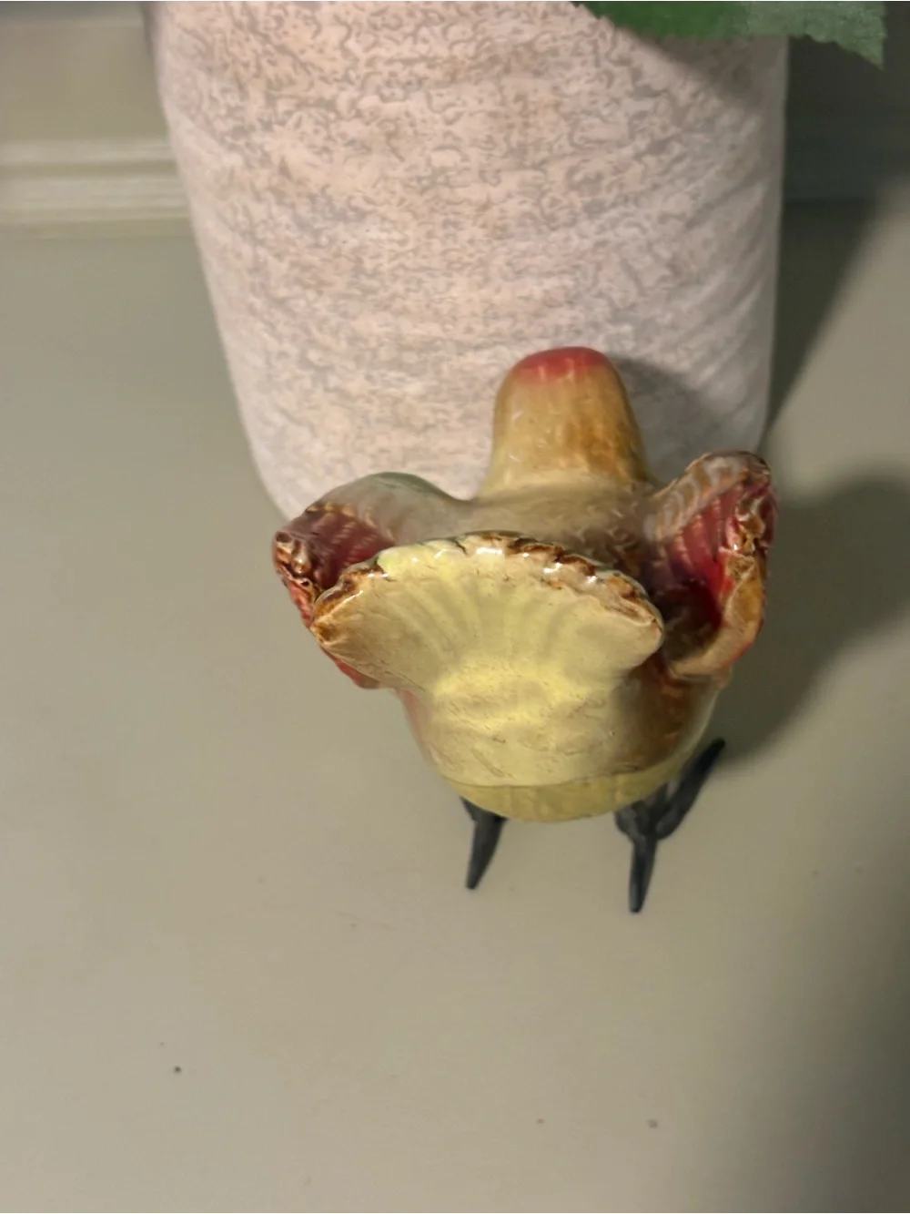 Vintage Glazed Ceramic Bird Figurine With Thin Metal Wire Legs